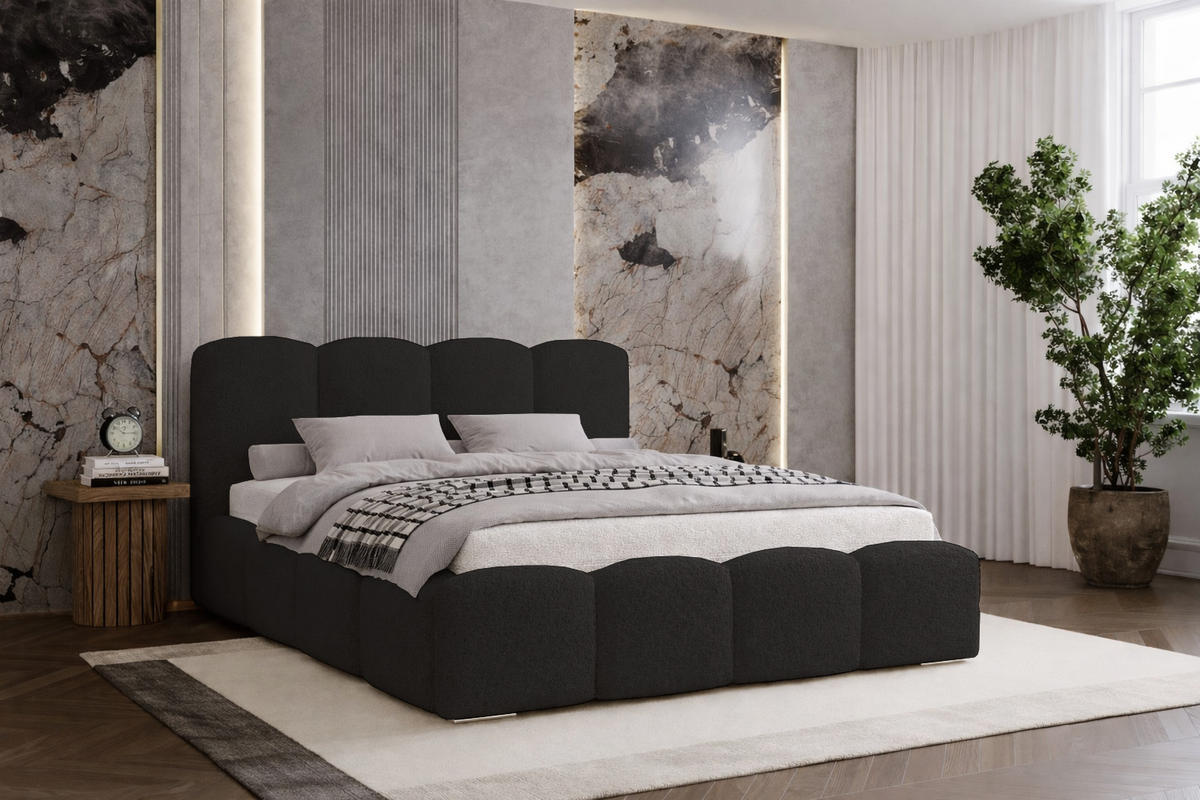 POLSTERBETT 200x200 cm Zenna Boucle mit Bettkasten, Lattenrost, Schwarz - Schwarz, Holz/Textil (200/200cm) - Emporius