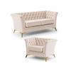 SITZGARNITUR 2+1 Chesterfield Whitby Beige Samt mit goldenen Füßen - Beige/Goldfarben, Holz/Textil (175/78/82cm) - S-Style Möbel