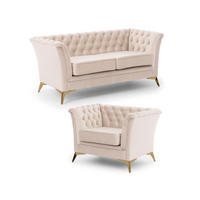 SITZGARNITUR 2+1 Chesterfield Whitby Beige Samt mit goldenen Füßen - Beige/Goldfarben, Holz/Textil (175/78/82cm) - S-Style Möbel
