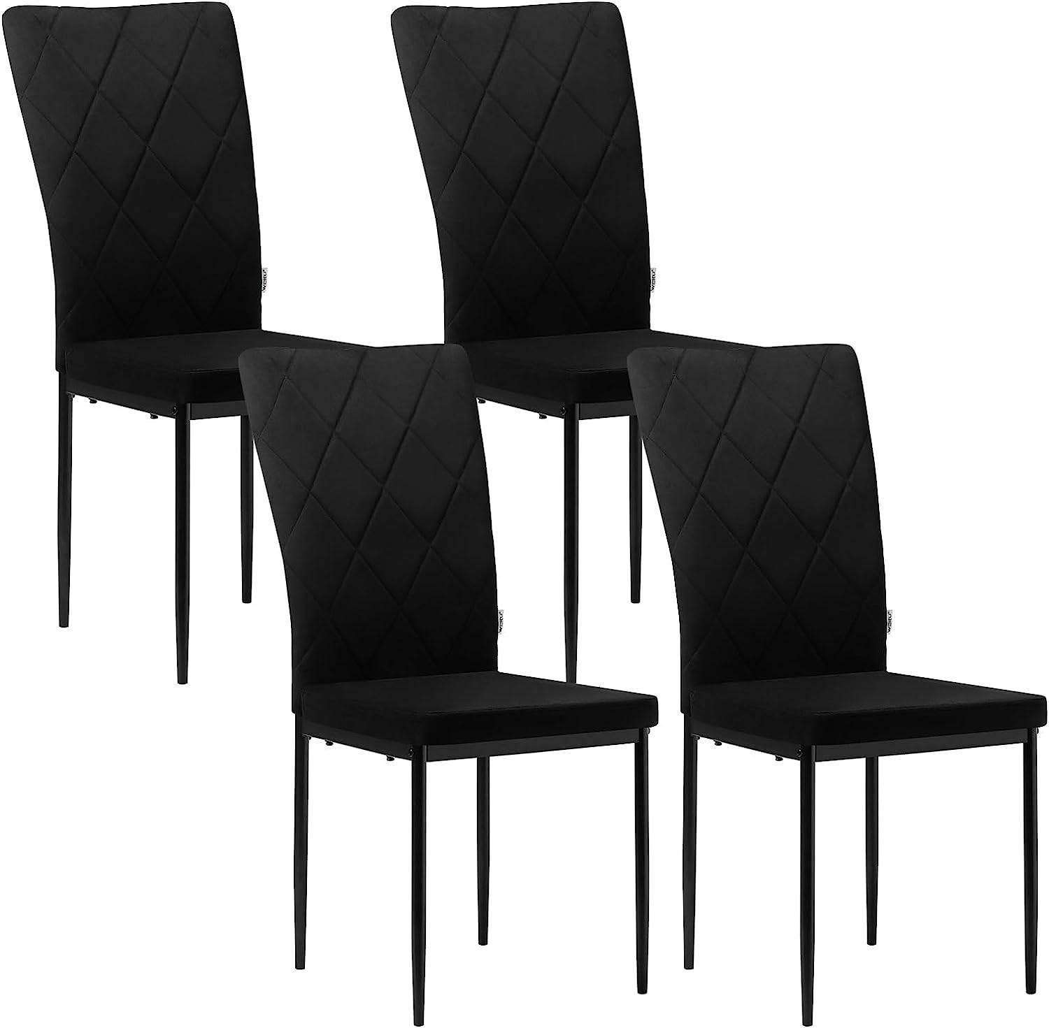 ESSZIMMERSTUHL 4er Set, Samtbezug, Schwarz - Schwarz, Leder/Kunststoff (42/94.5/59cm) - Woltu