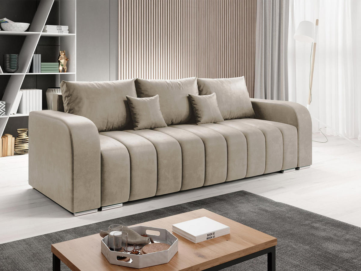 SCHLAFSOFA Pufetto - Beige/Silberfarben, Holz/Textil (244/86/90cm) - MIRJAN24