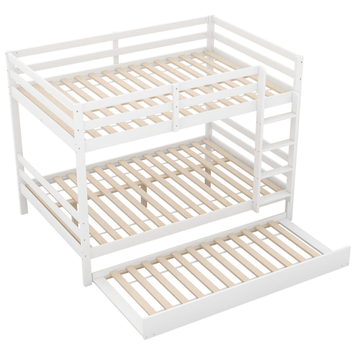 ETAGENBETT aus Kiefernholz 140x200 cm Weiß mit Ausziehbett, hoher Absturzsicherung und stabiler Treppe - Weiß, Holzwerkstoff (140/200cm) - Modfu