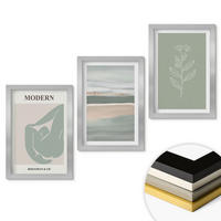 WANDBILDER 3er Set - 20x30 cm Silberner Rahmen - Abstrakte pastellfarbene Pflanzenformen - Silberfarben, Kunststoff (20/30cm) - ArtPrintCave