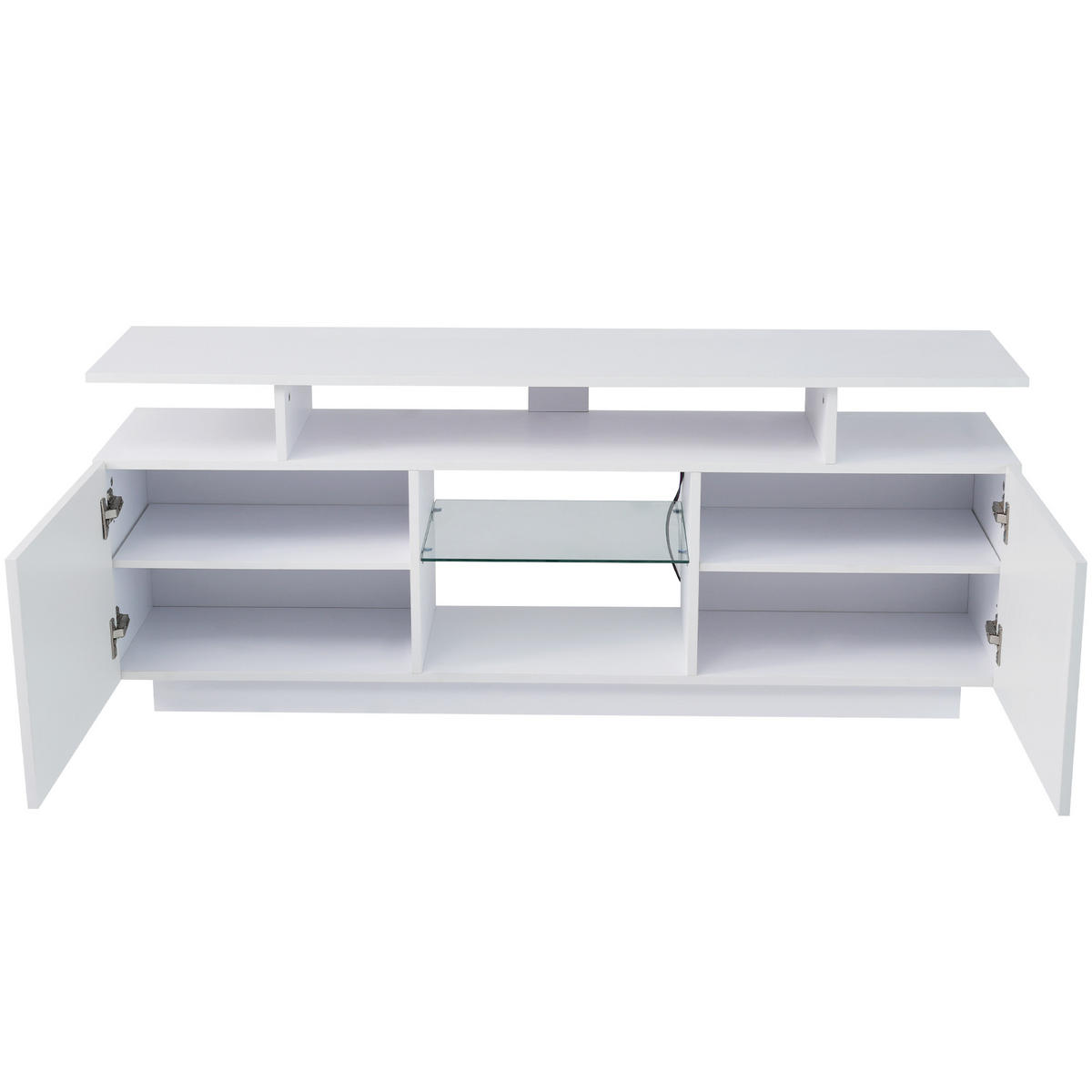 TV-SCHRANK 140/35/55 cm in Weiß aus Spanplatte mit LED-Beleuchtung und Glasfächern - Naturfarben/Weiß, Glas/Holzwerkstoff (140/55/35cm) - CHICFURN