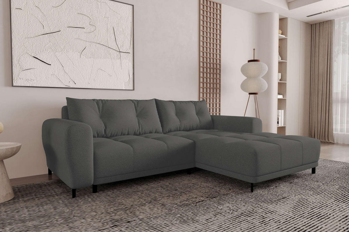 ECKSOFA Massimo Strukturstoff Anthrazit inkl. Schlaffunktion Rechts - Anthrazit/Schwarz, Textil/Metall (246/177cm) - 99rooms