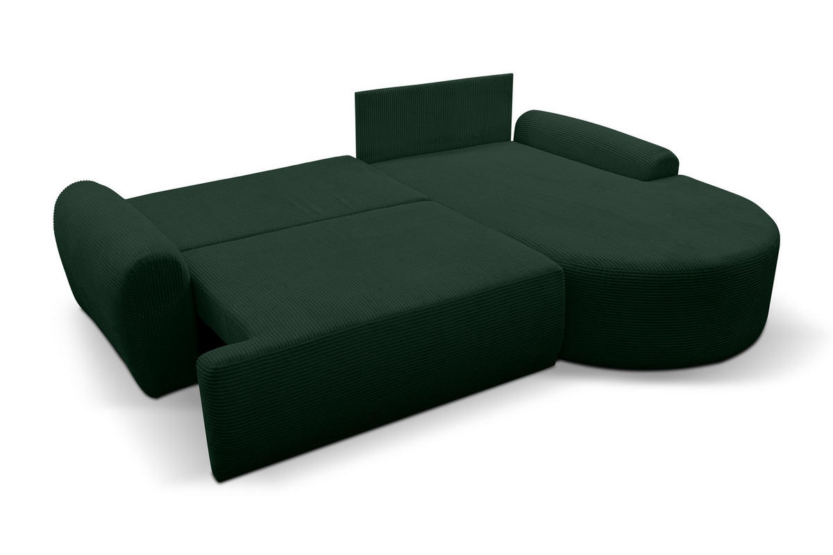 ECKSOFA Dream Cord in L-Form mit Schlaffunktion und Bettkasten, Farbe: Grün, Cordstoff, Ottomane Rechts - Grün, Textil (260/136cm) - VENASI MÖBEL