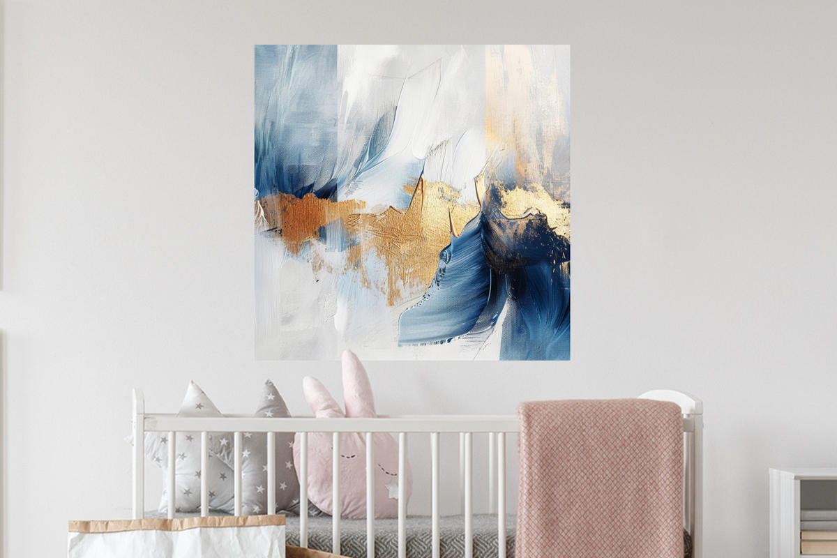 WANDTATTOO Gold - Blau - Aquarell - Kunst - Modern 50x50 cm - Hellblau, Kunststoff (50/50/0.1cm) - MuchoWow