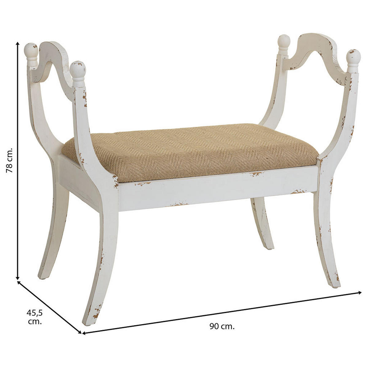 BANK aus holz gepolsterte Weiß 90x46x78 cm - Weiß, Holz (90/78/45.5cm) - Wanderlust