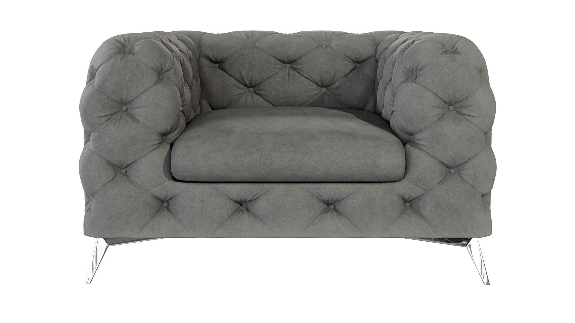 CHESTERFIELD-SESSEL Laura Grau Samt - Silberfarben/Grau, Holz/Textil (125/75/100cm) - S-Style Möbel