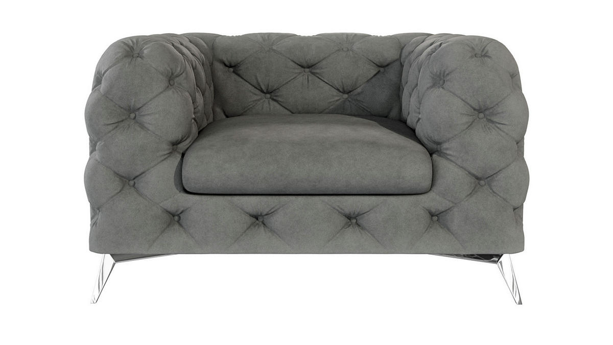 CHESTERFIELD-SESSEL Laura Grau Samt - Silberfarben/Grau, Holz/Textil (125/75/100cm) - S-Style Möbel