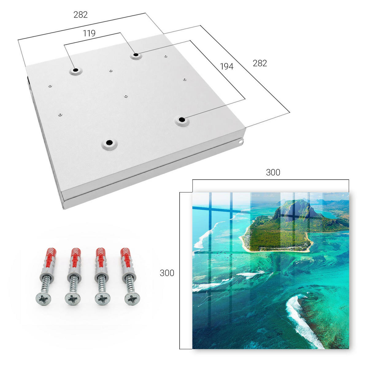SCHLÜSSELBOX Weiß 30x30 cm – Türöffnung nach rechts - Tropisches Paradies - Türkis, Metall (30/30/5cm) - TULUP