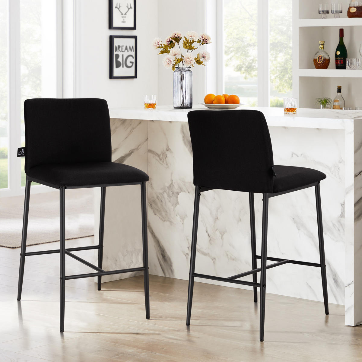 BARHOCKER ERIK mit Rückenlehne 2er Set Schwarz - Schwarz, Textil (41/90/46cm) - SVITA