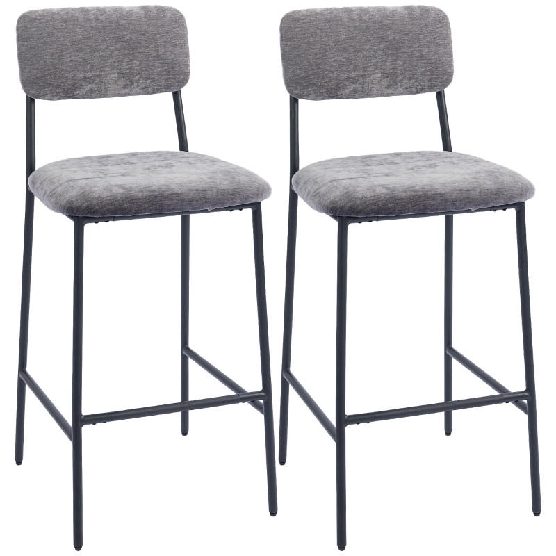 BARHOCKER DE-36063 2er Set mit Chenille-Bezug Gra - Grau, Metall (45.5/101/48cm) - ComfortXL