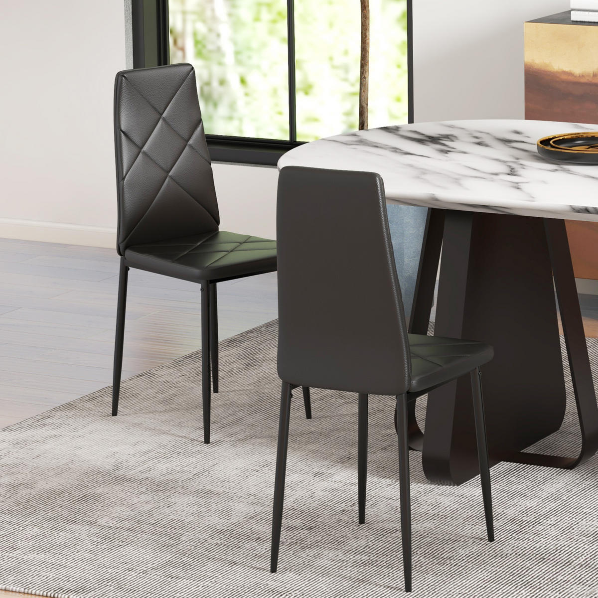 ESSZIMMERSTÜHLE 2er-Set DE-13329 hohe Rückenlehne Schwarz - Schwarz, Metall (50/97/41cm) - ComfortXL