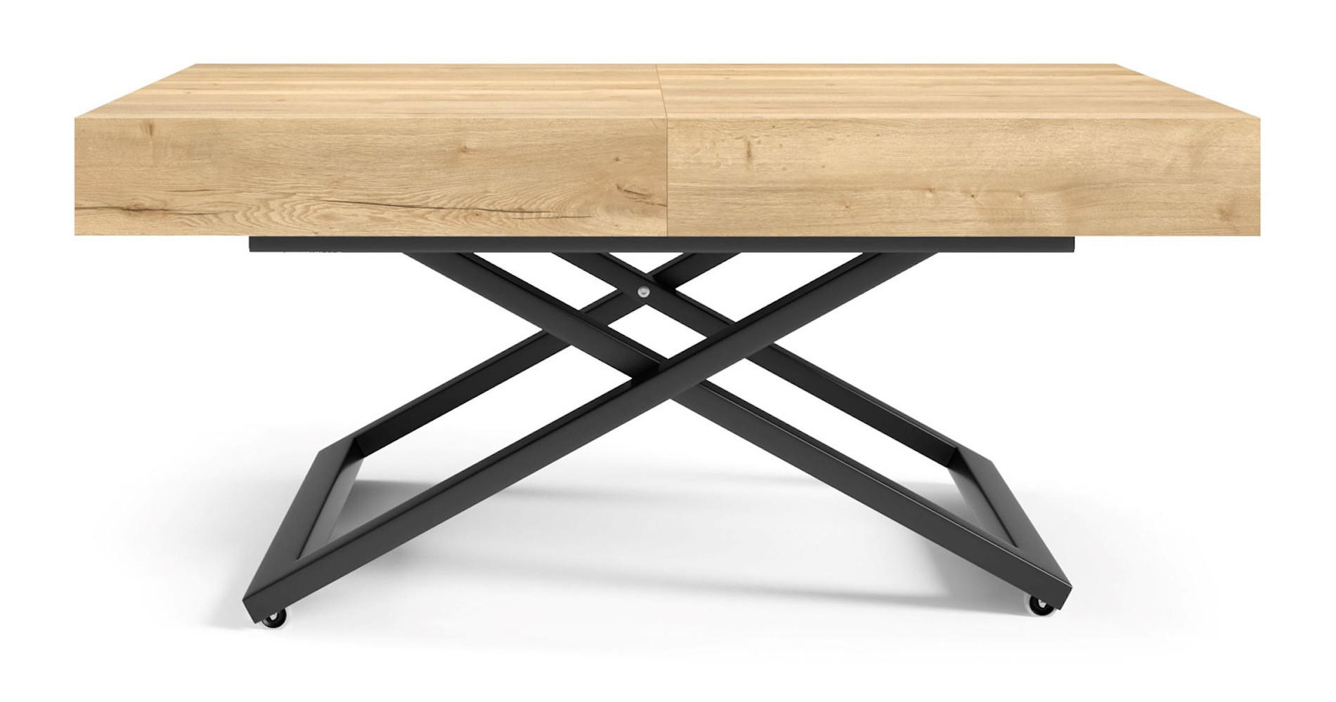 COUCH-/ESSTISCH Sanna U Halifax Eiche natur 120 - 200 / 80 / 27 - 80cm - Alteiche/Schwarz, Holz/Holzwerkstoff (80/120/27cm) - Feldmann-Wohnen