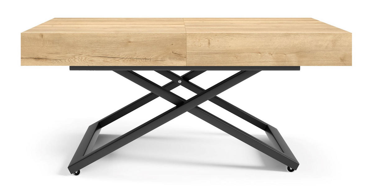 COUCH-/ESSTISCH Sanna U Halifax Eiche natur 120 - 200 / 80 / 27 - 80cm - Alteiche/Schwarz, Holz/Holzwerkstoff (80/120/27cm) - Feldmann-Wohnen