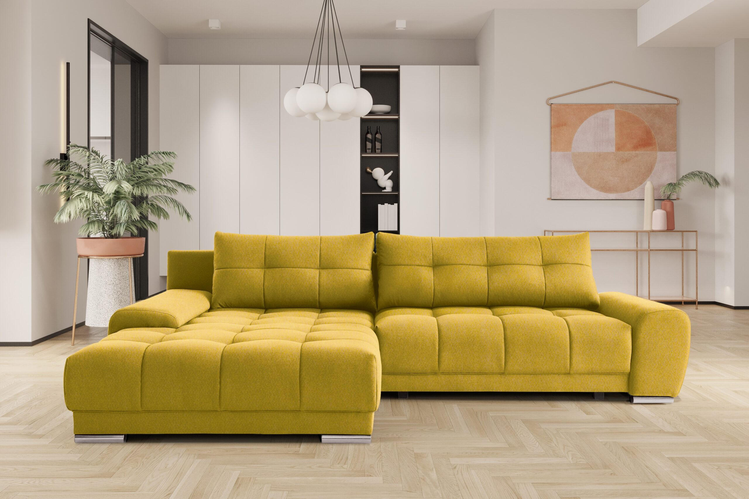 ECKSOFA WAVE Mit Schlaffunktion, Stoff SORO, Gelb Links - Gelb, Holz (105/281cm) - Kaiser Möbel