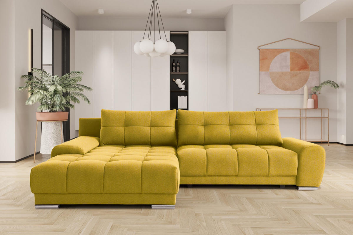 ECKSOFA WAVE Mit Schlaffunktion, Stoff SORO, Gelb Links - Gelb, Holz (105/281cm) - Kaiser Möbel