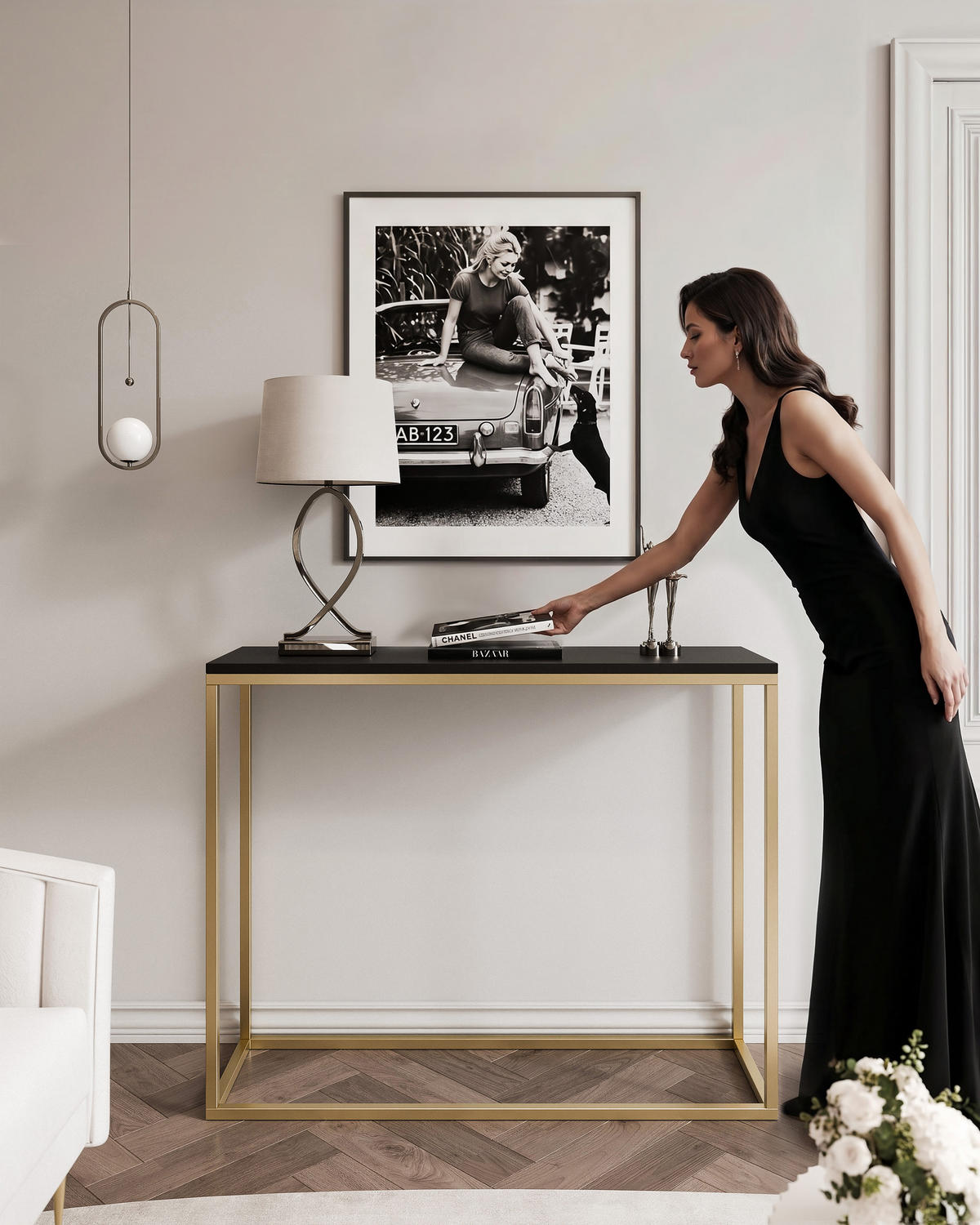 KONSOLENTISCH IRMA in 80/30/80 cm, Gold / Schwarz matt - Goldfarben/Schwarz, Holzwerkstoff/Metall (30/80/80cm) - Idohome
