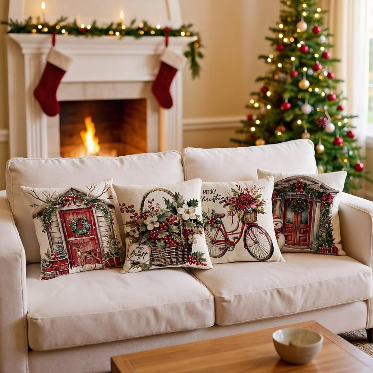 KISSENBEZUG – Weihnachtskissenbezug (Kissenfüllung nicht enthalten) – 45 x 45 cm – Multicolor(vier Stück) - Multicolor, Textil (45/45cm)