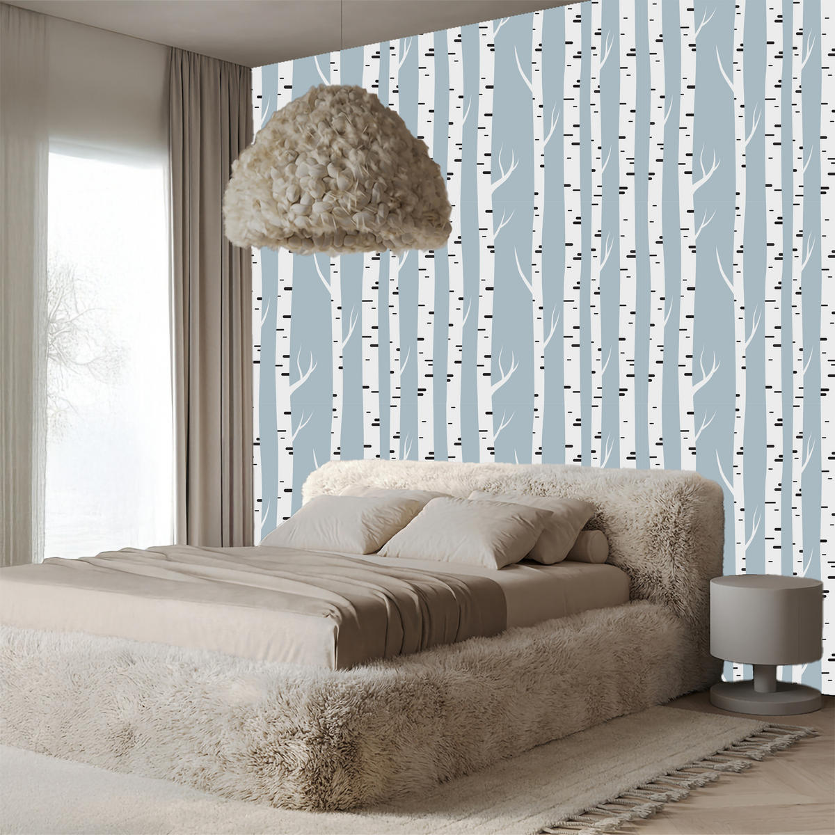 VLIESTAPETE Birkenwald – Blaugrau, Weiß – 50x1000 cm - Blaugrau/Weiß, Papier (50/1000cm) - Muralo