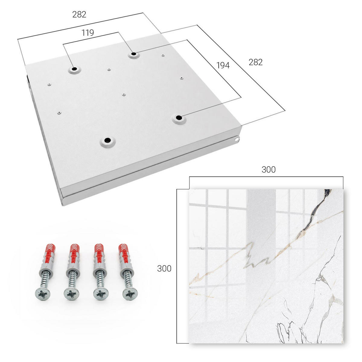 SCHLÜSSELBOX Weiß 30x30 cm – Türöffnung nach rechts - Eleganter Marmor - Weiß, Metall (30/30/5cm) - TULUP