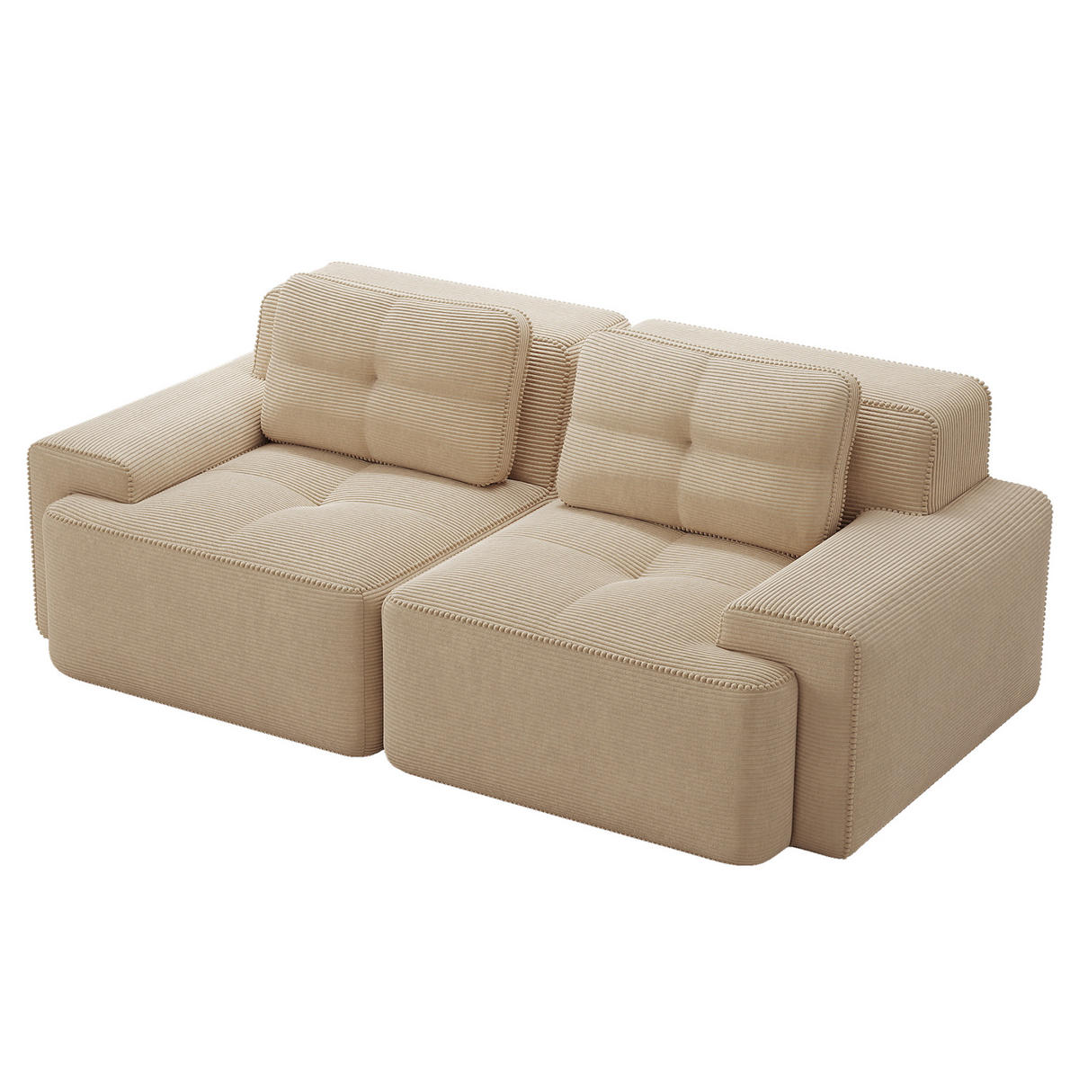 2-SITZER SOFA cord beige modular & extra tiefer sitz - Beige, Textil (204/69/104cm) - Urban Meuble