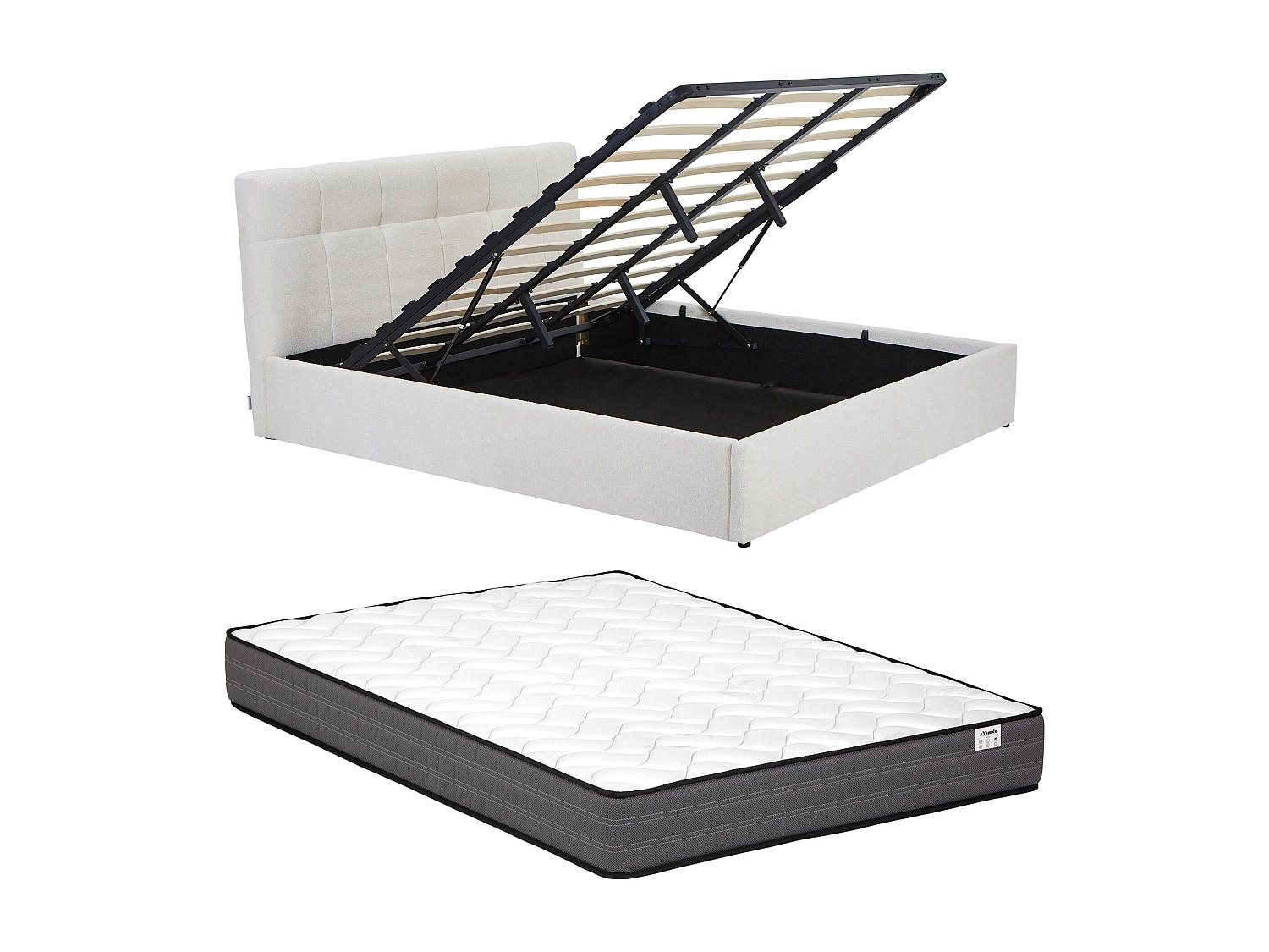 BETT mit Bettkasten - 2 Personen - stoff - weiß Maziri - Weiß, Textil (180/200cm) - Vente-Unique