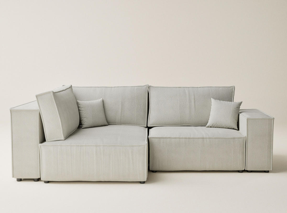 ECKSOFA MIT SCHLAFFUNKTION Tonga Creme Samtstoff - Creme/Schwarz, Holz/Holzwerkstoff (105/225cm) - Maison de Reve