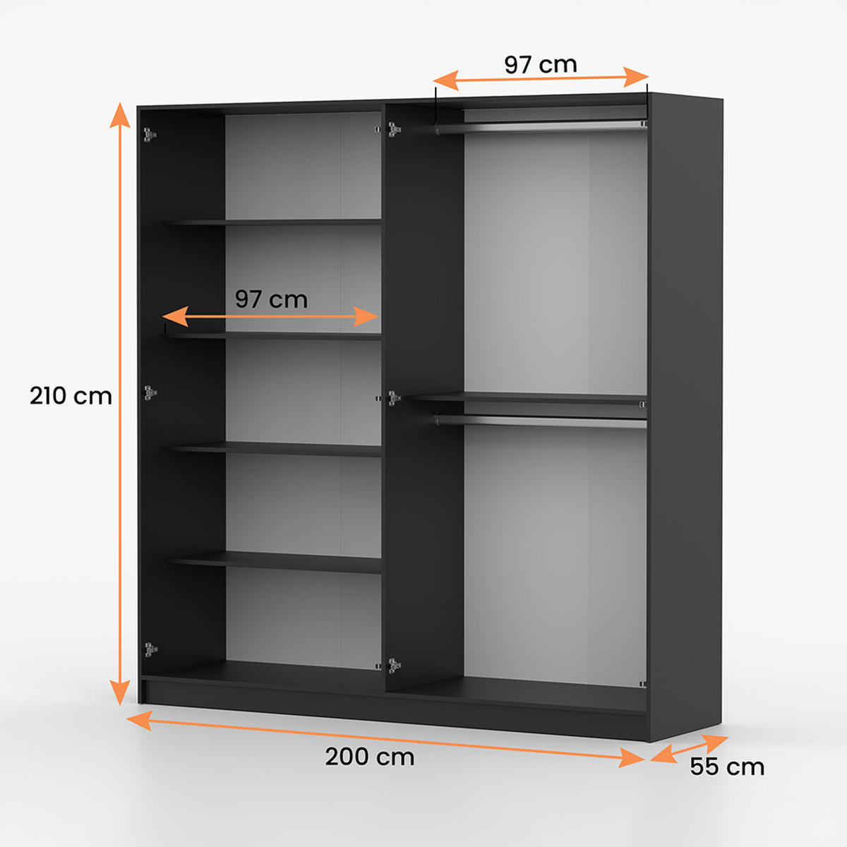 DREHTÜRENSCHRANK ROSA 4D 200/210/55 cm 4-türig Schwarz - Goldfarben/Schwarz, Holz/Holzwerkstoff (200/210/55cm) - imoebel24