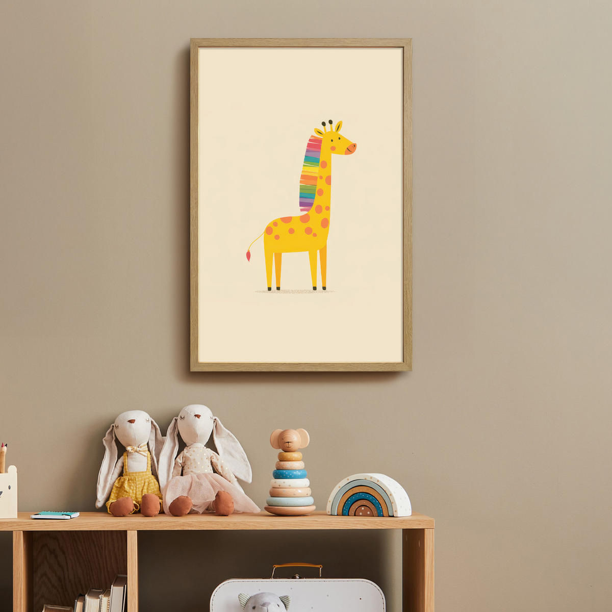 NÁSTĚNNÁ LAMPA S AKUMULÁTOREM Žirafa - Duhová hříva - béžová 40x60 cm - béžová, kompozitní dřevo (40/60/8cm) - OnlyWow