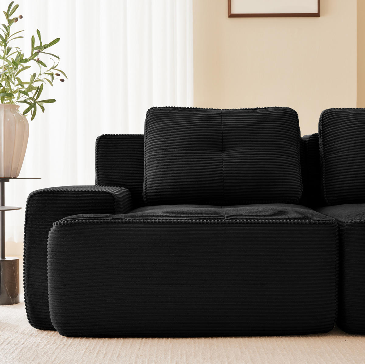 ECKSOFA modular mit tiefer Sitzfläche Cord Schwarz - Schwarz, Kunststoff (104/177cm) - Meubliv