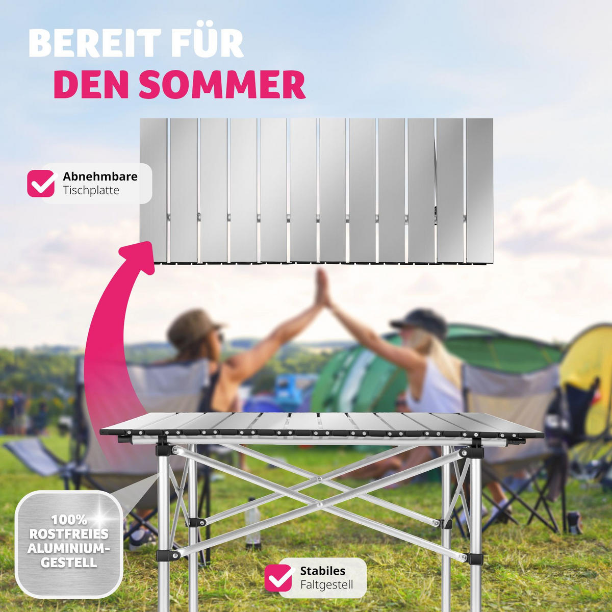 CAMPINGTISCH ,70 x 70 x 70 cm,grau - Grau, Metall (70/70/70cm) - tectake