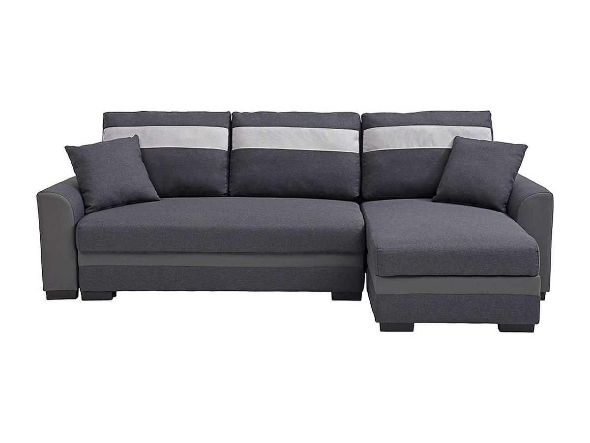 ECKSOFA mit Schlaffunktion - Ecke wechselbar - Stoff & Kunstleder - Anthrazit - GIANY II - Anthrazit, Leder (242/135cm) - Vente-Unique