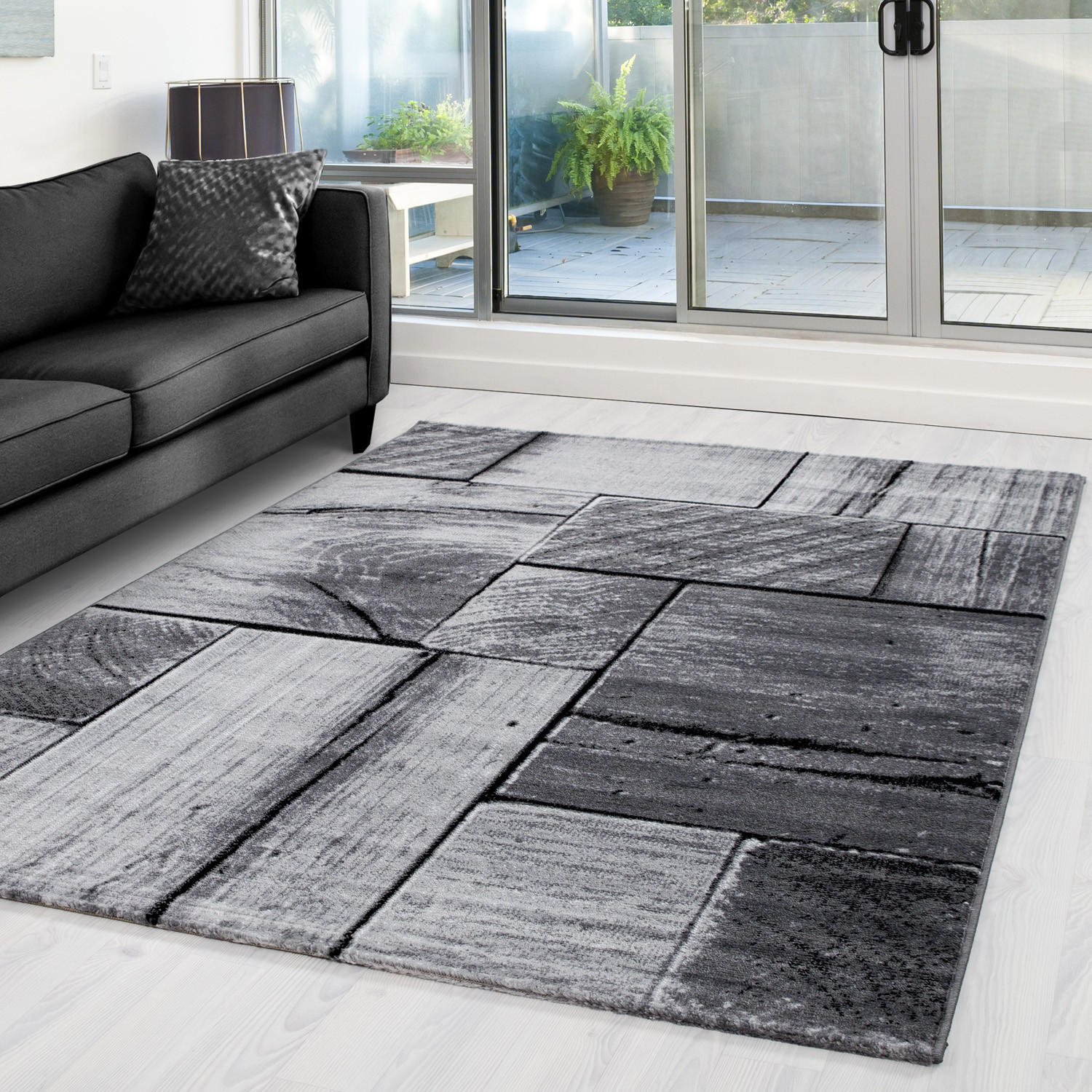 TEPPICH Handwäsche Kurzflor 3D-Holz Polypropylen Wohnzimmer Schwarz Rechteckig 160x230 - Schwarz, Textil (160/230cm) - KADIMA DESIGN