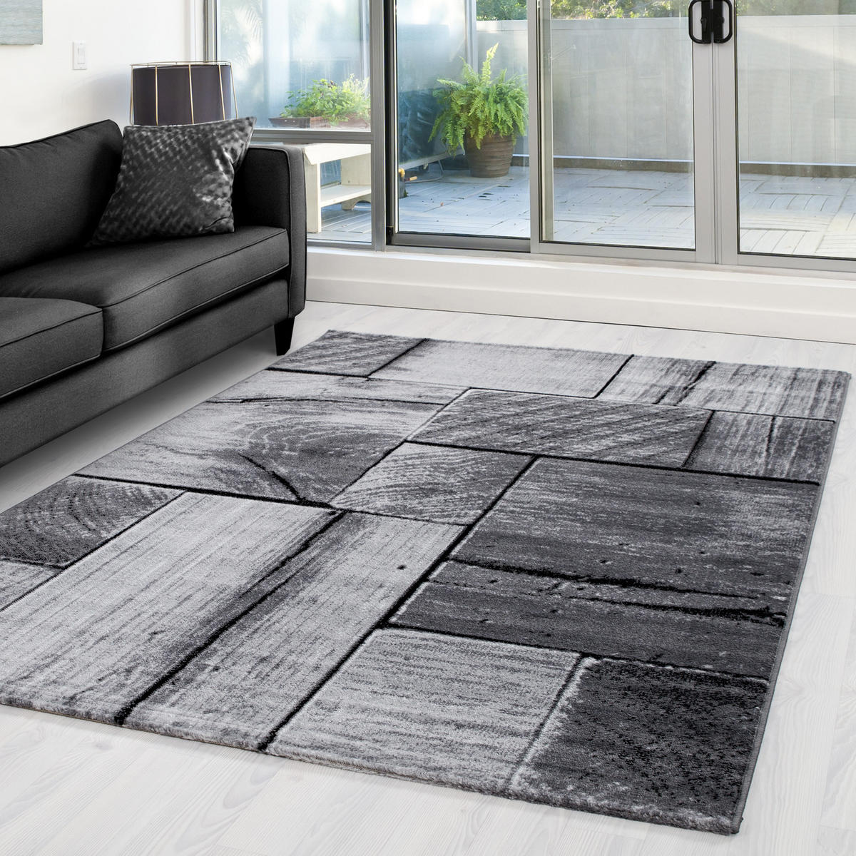 TEPPICH Handwäsche Kurzflor 3D-Holz Polypropylen Wohnzimmer Schwarz Rechteckig 200x290 - Schwarz, Textil (200/290cm) - KADIMA DESIGN