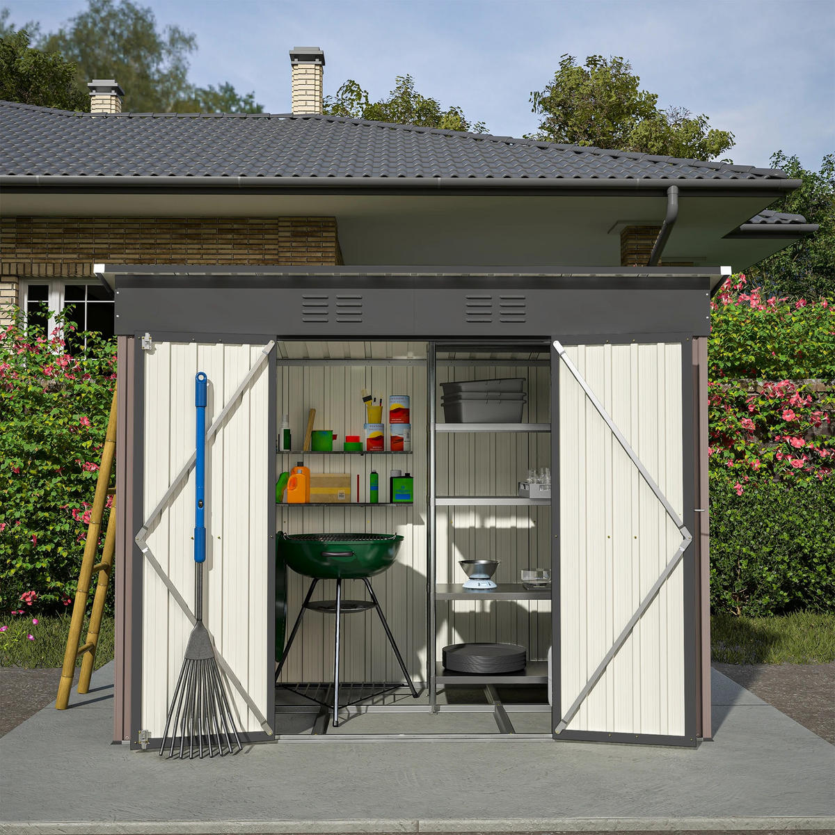 GARTENSCHUPPEN 8x4 FT, braun, mit Metallgrundlage - Braun, Metall (243/182/122cm) - Kaket