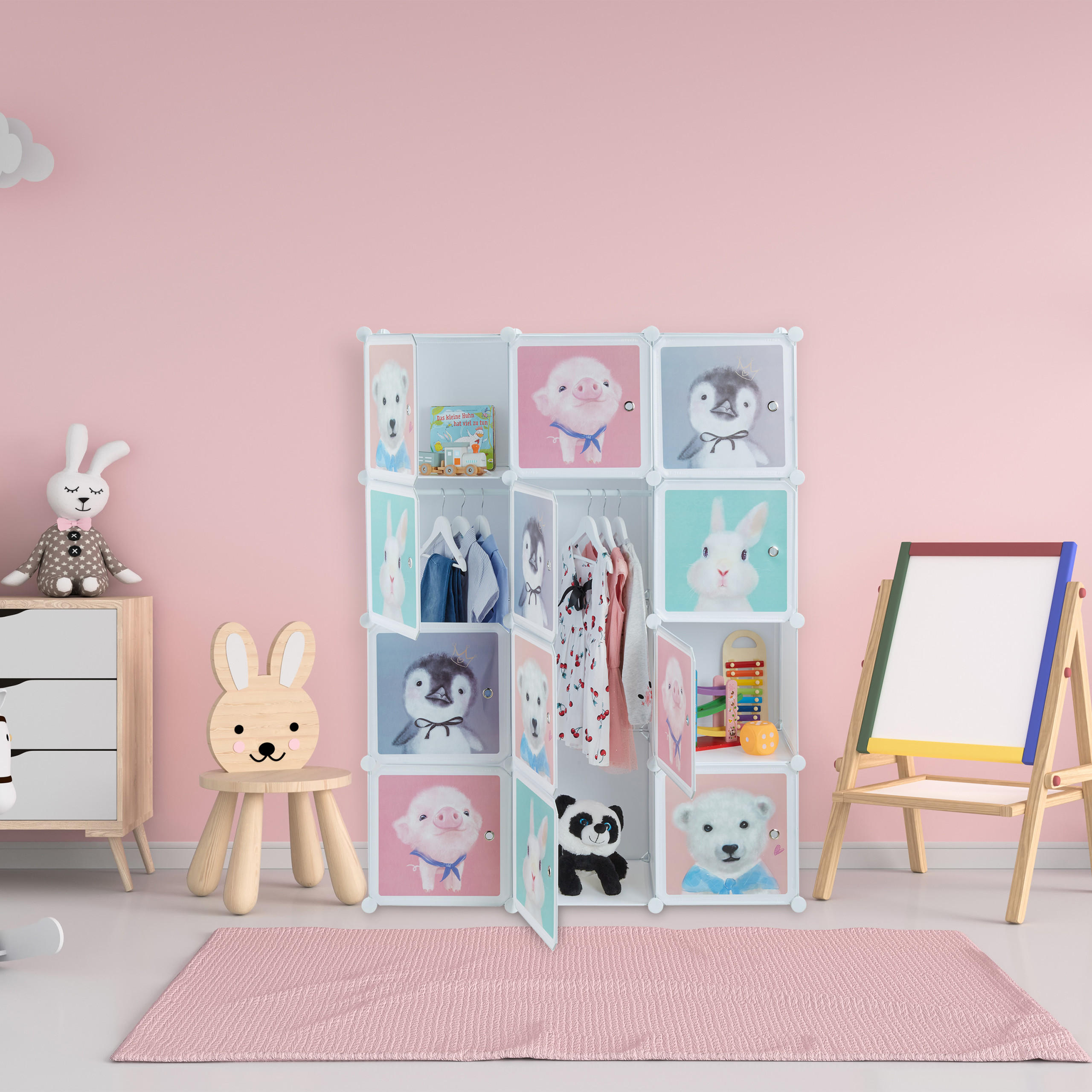 KINDERSTECKREGAL - Weiß, Kunststoff/Metall (109/145/37cm) - Relaxdays