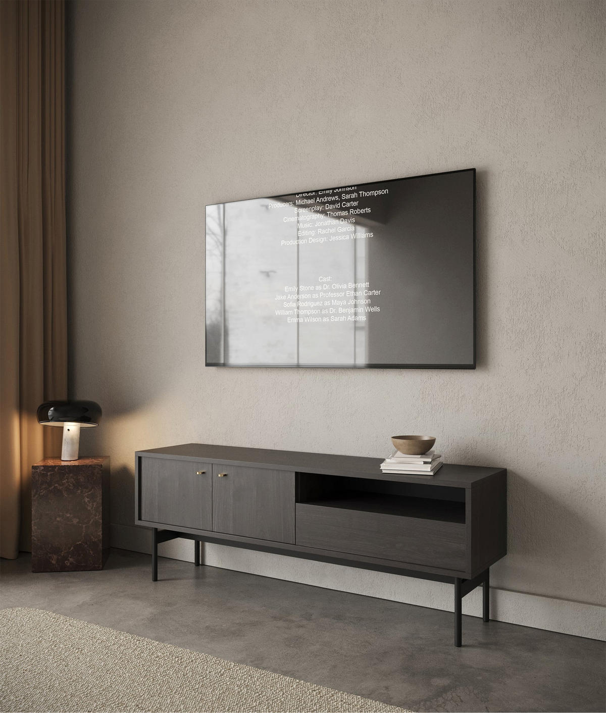 TV-STOLEK Olar II Jasan Portland černý 154 cm - černá/zlatá, kov/kompozitní dřevo (154/56.6/38cm) - Selsey