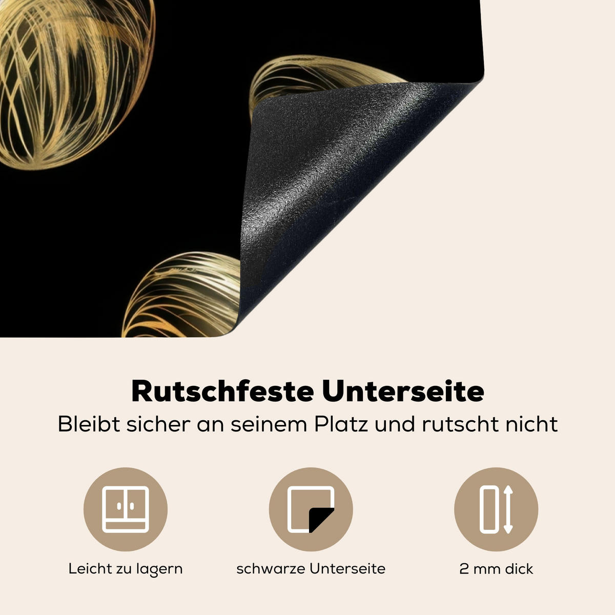 HERDABDECKPLATTE Eier - Gold - Muster Induktionsmatte 83x51 cm - Schwarz, Kunststoff (83/51.5/0.2cm) - MuchoWow