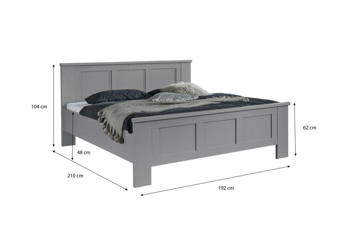 SCHLAFZIMMER Greenholm in Kieselgrau 4 teilig mit Kleiderschrank 150cm Breite mit Spiegel, Doppelbett 180x200cm, zwei Nachttisch - Grau, Holzwerkstoff (80/200/120cm)