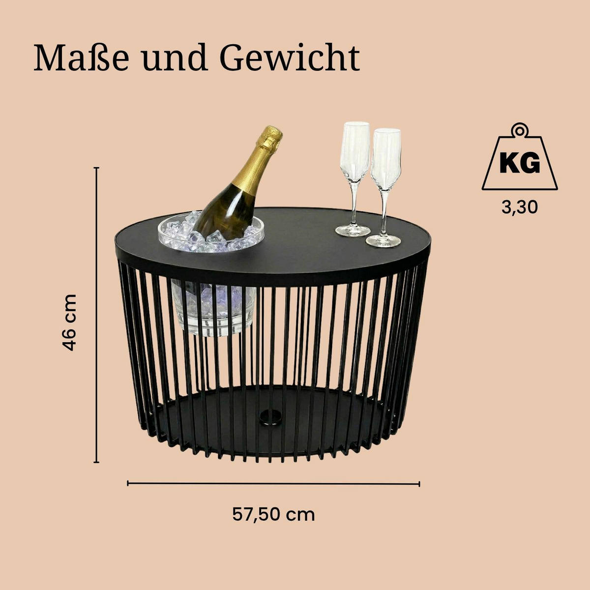 3-IN-1 LOUNGETISCH MIT ACRYL-KÜHLER Stockholm schwarz 46 cm - Schwarz, Kunststoff (57.5/35/46cm) - COOTAB Cooler Table
