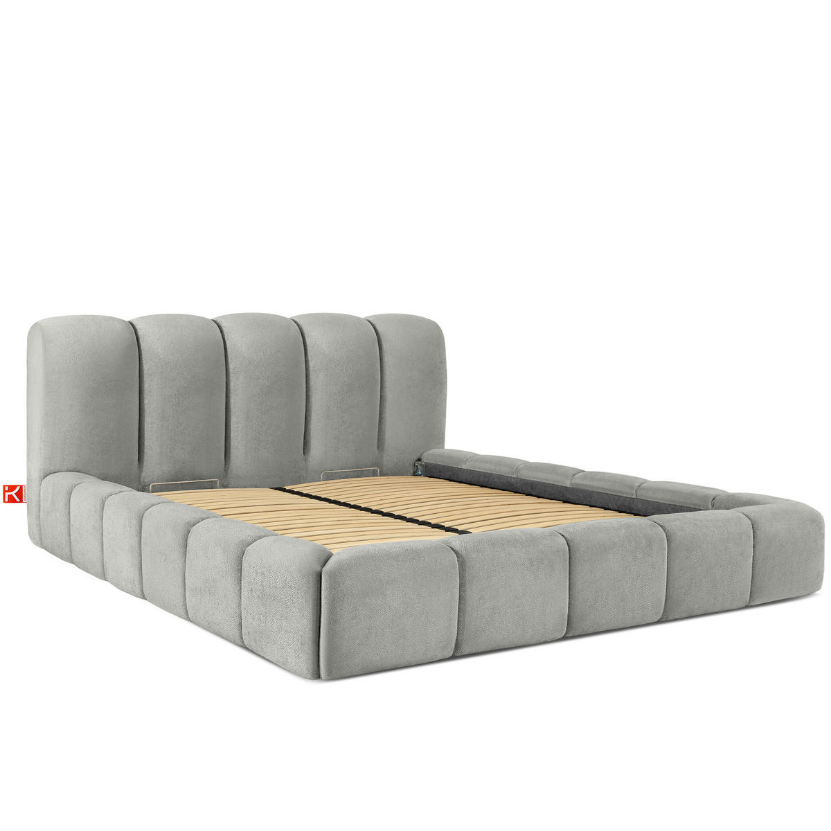 POLSTERBETT MERIDE Chenille, Hellgrau - Hellgrau/Schwarz, Holz/Textil (200/200cm) - KONSIMO®