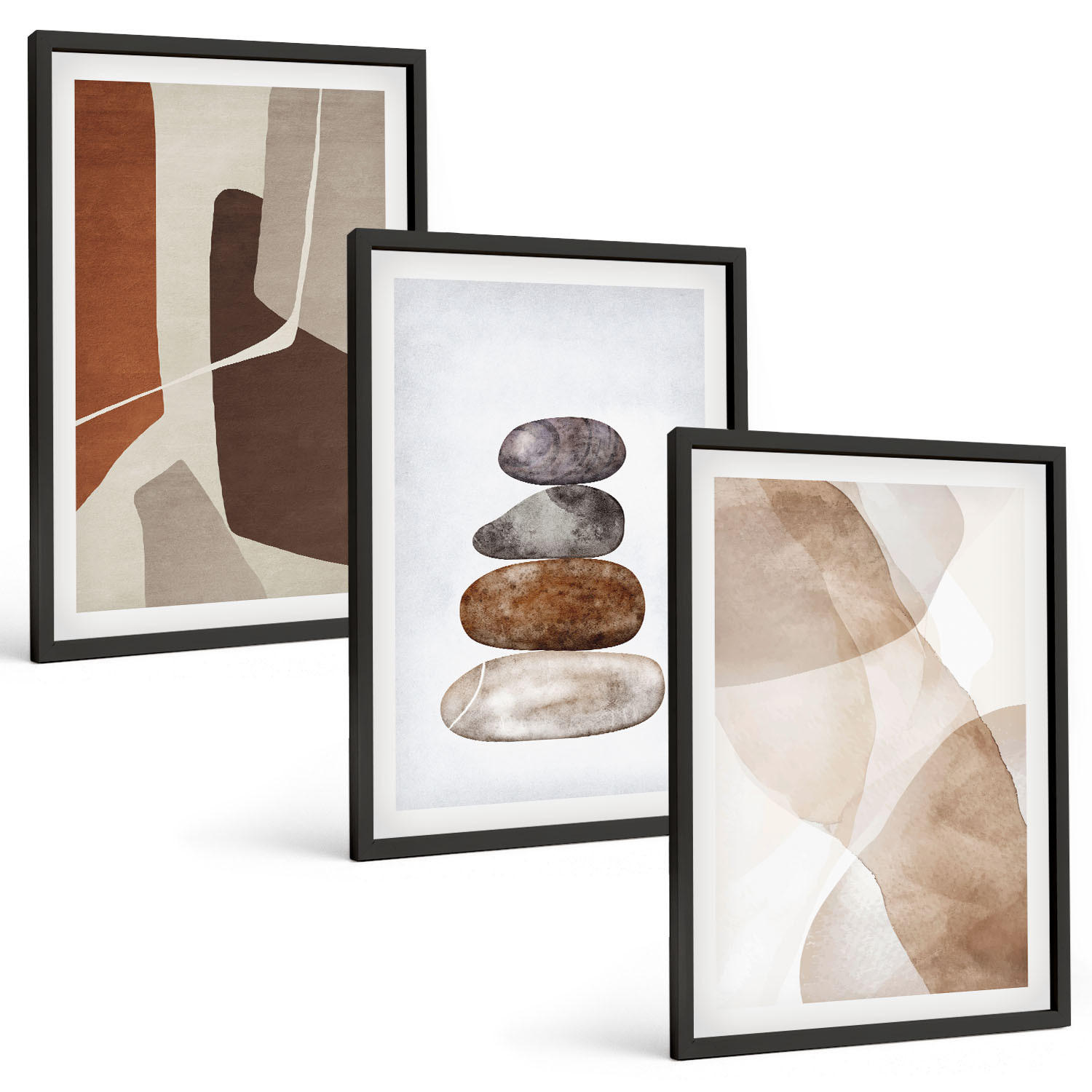 BILDER SET 3er Set - 40x60 cm Schwarzer Rahmen - Moderne abstrakte Malerei - Schwarz, Kunststoff (40/60cm) - TULUP