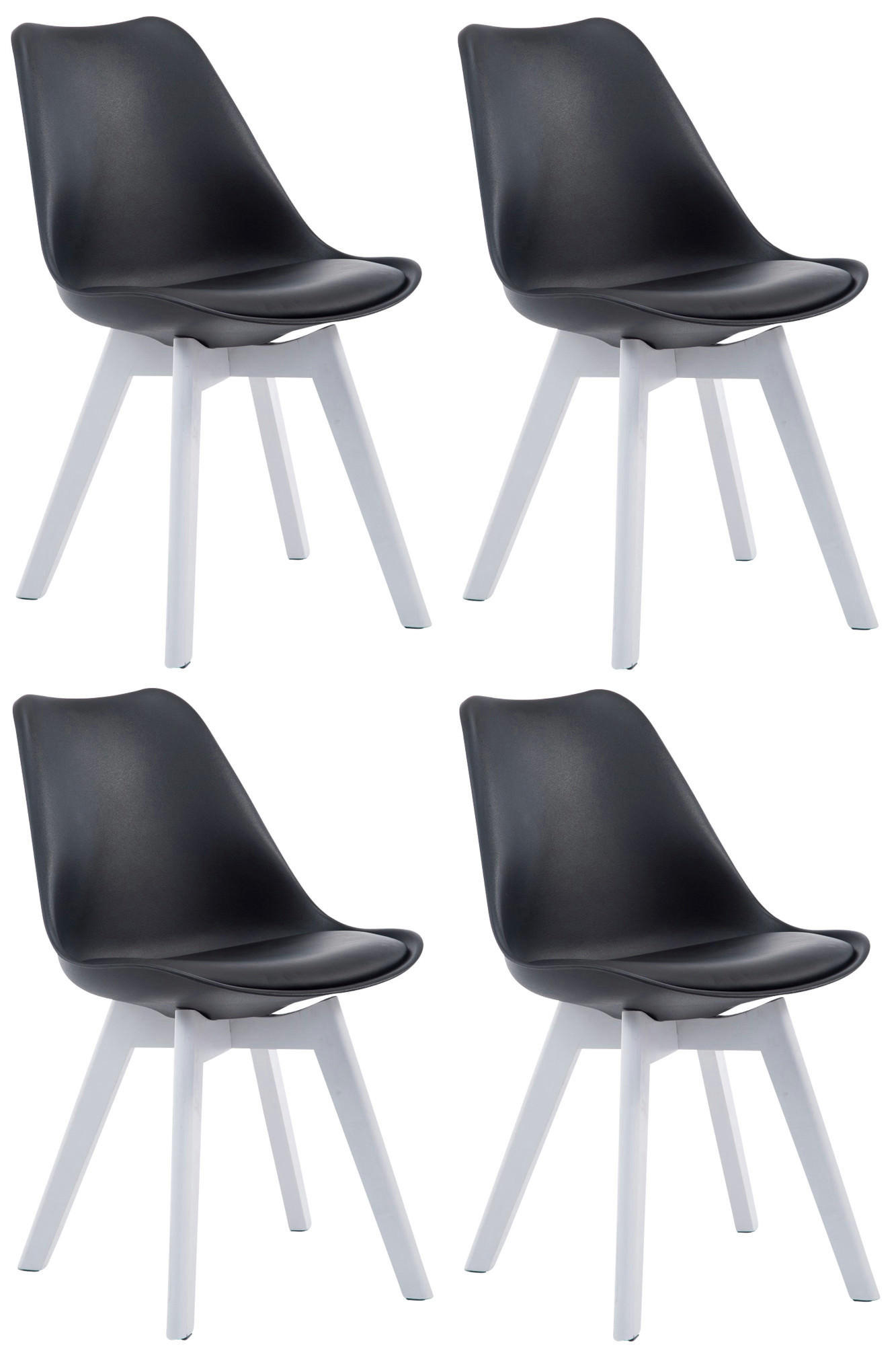 STUHL 4er Set Lederlook schwarz - Schwarz/Weiß, Holz/Textil (48/84/55cm) - CLP