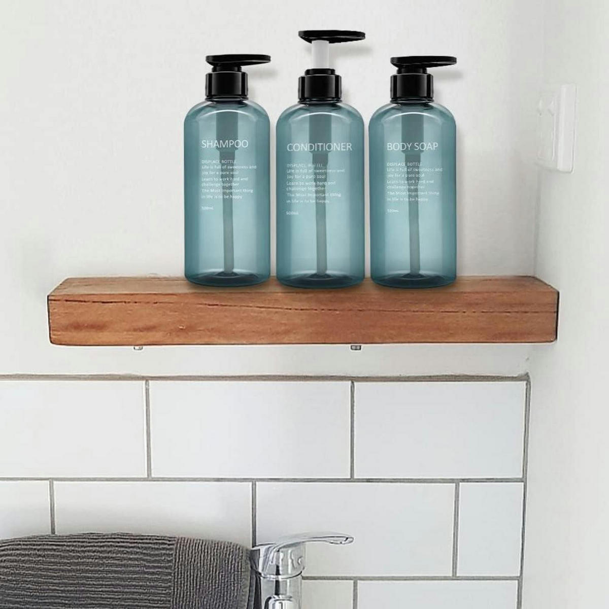 PUMPFLASCHEN-SET 3er-Pack 500ml PET Blau - Blau, Kunststoff (5/5/10cm)
