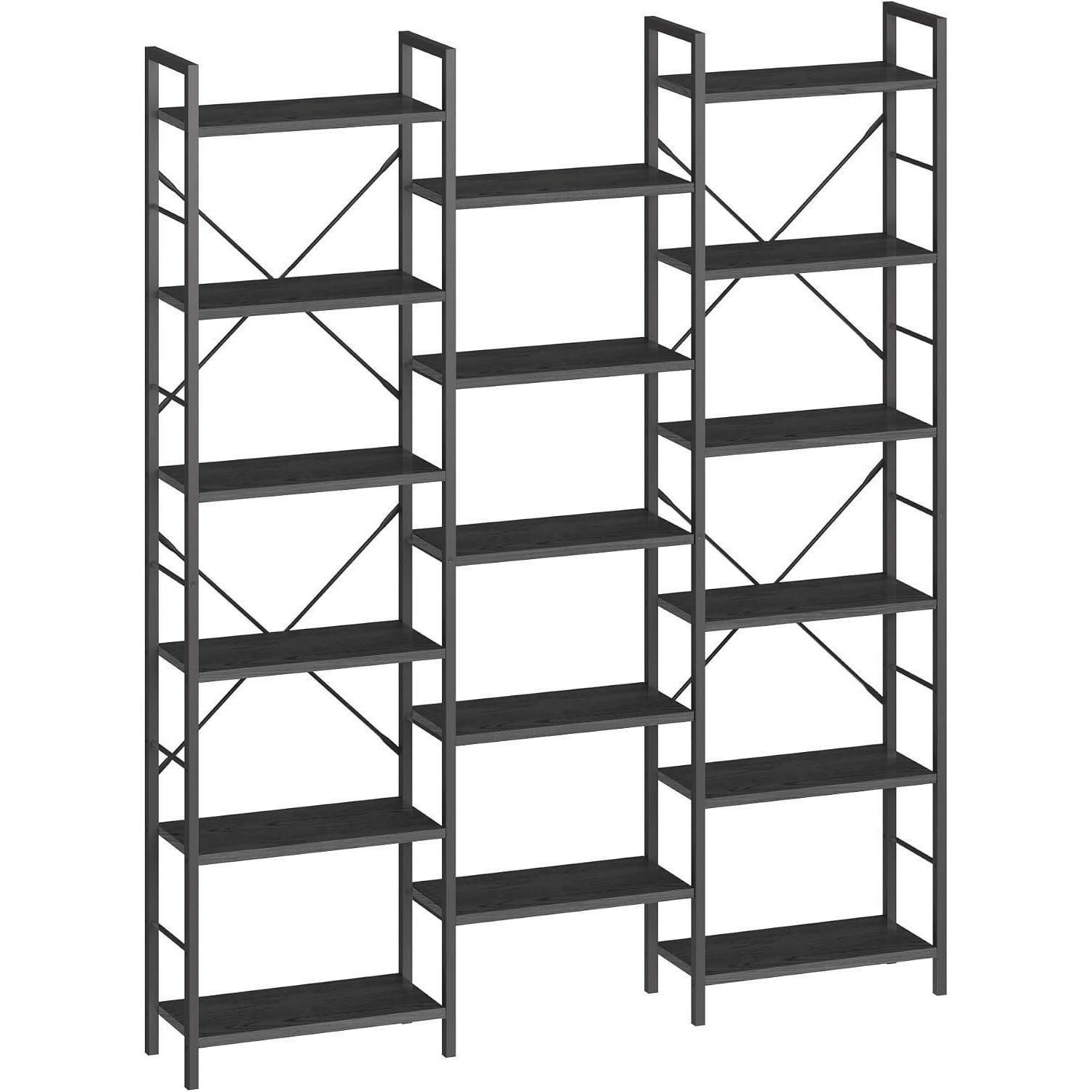 BÜCHERREGAL 6 Etagen Schwarz mit Holzmaserung 24 x 152 x 186 cm - Schwarz, Holzwerkstoff (152/186/24cm)