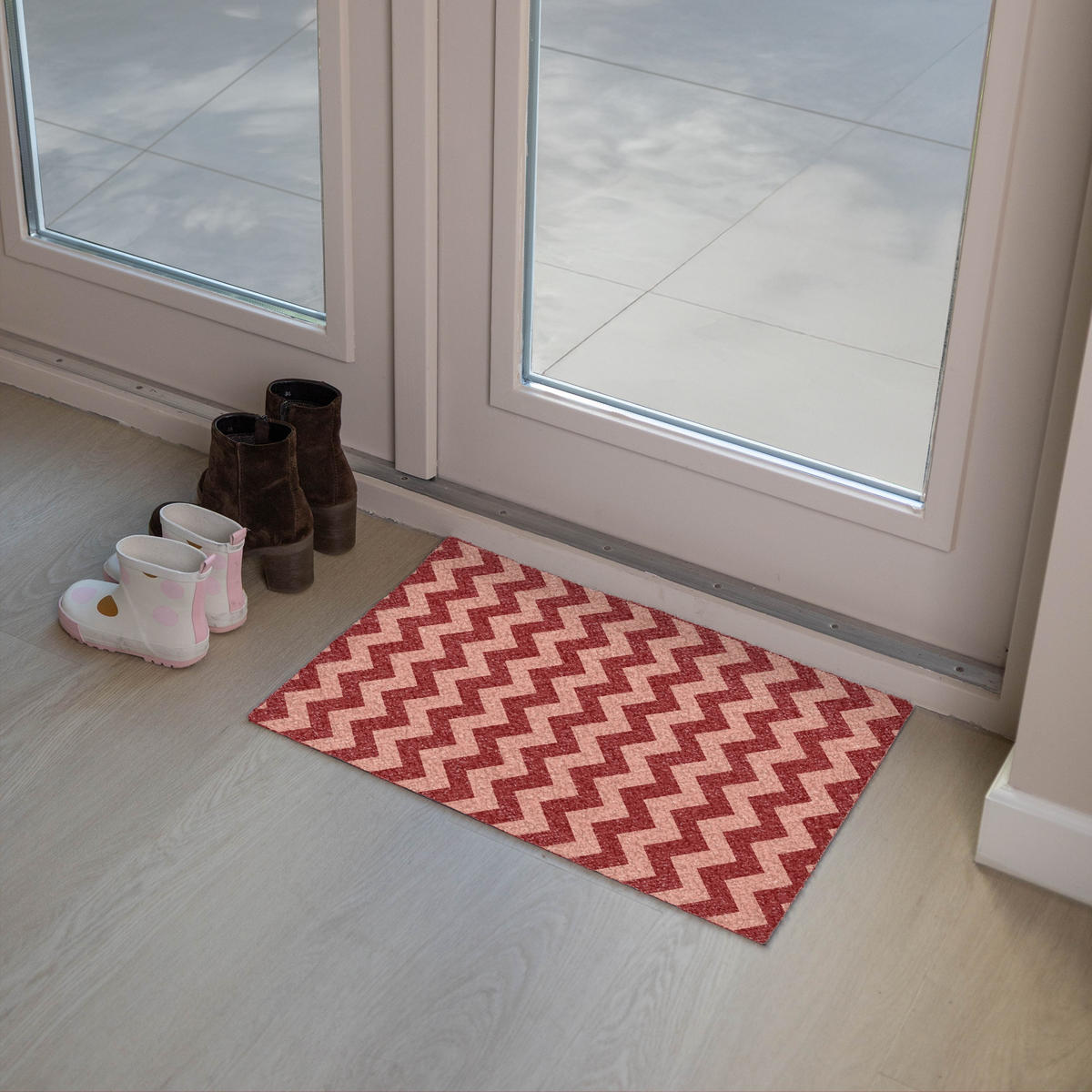 FUSSMATTE Zickzack - Streifen - Muster - Rot 60x40 cm - Bordeaux, Kunststoff (60/0.4cm) - MuchoWow