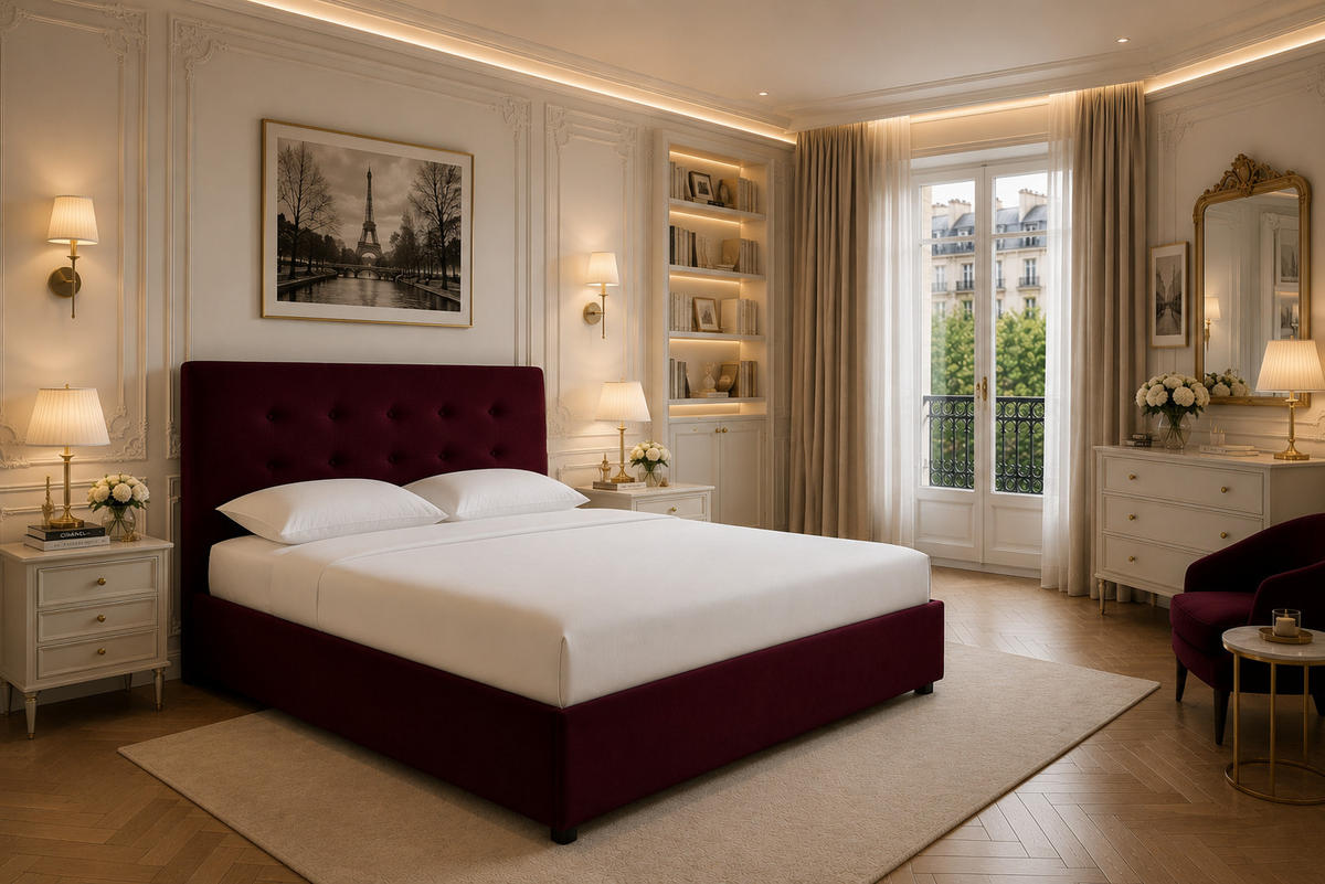 POLSTERBETT mit Bettkasten und Matratze SOLIS, Bordeaux, 140x200 cm - Bordeaux, Textil (140/200cm) - KS Home Concept