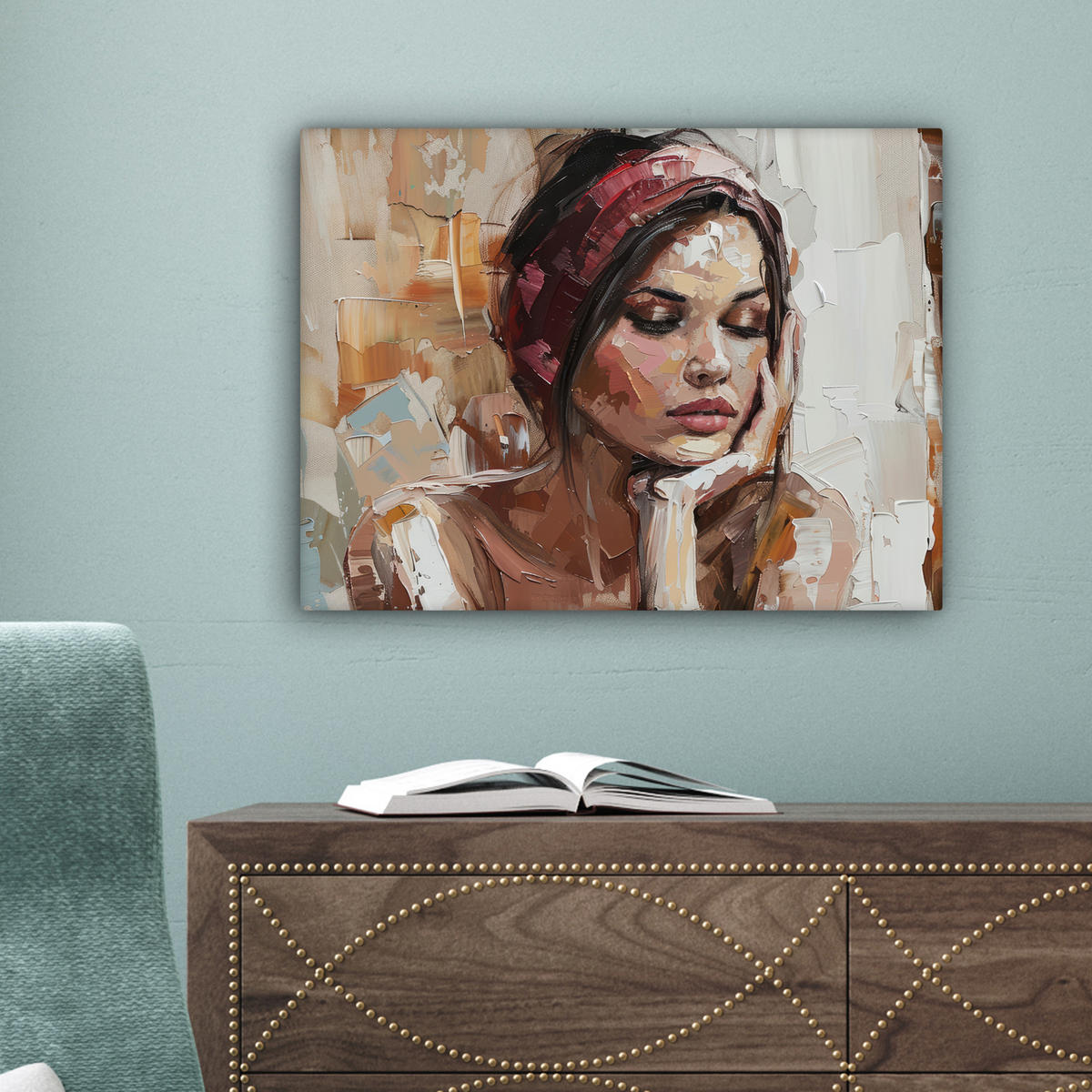 LEINWANDBILD Frau - Lackierung - Porträt - Modern Wandbild 40x30 cm - Altrosa, Textil (40/30cm) - MuchoWow